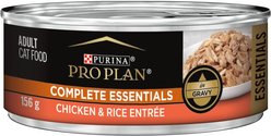 Purina Pro Plan Complete Essentials Chicken & Rice Entree Wet Cat Food, 156-g can, case of 24