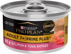 Purina Pro Plan Adult 7+ Prime Plus Salmon & Tuna Formula Wet Cat Food, 85-g can, case of 24