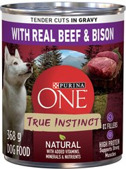 Purina ONE True Instinct Tender Cuts in Gravy with Real Beef & Bison Wet Dog Food, 368-g can, case of 12