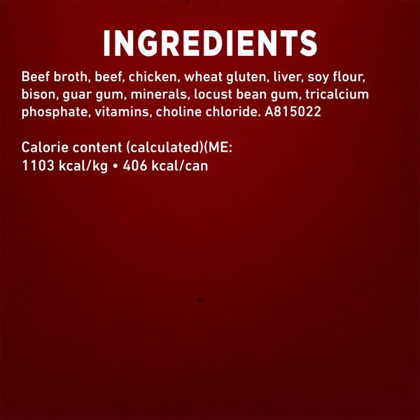 Show full view: Purina ONE True Instinct Tender Cuts in Gravy with Real Beef & Bison Wet Dog Food, 368-g can, case of 12 slide 8 of 10
