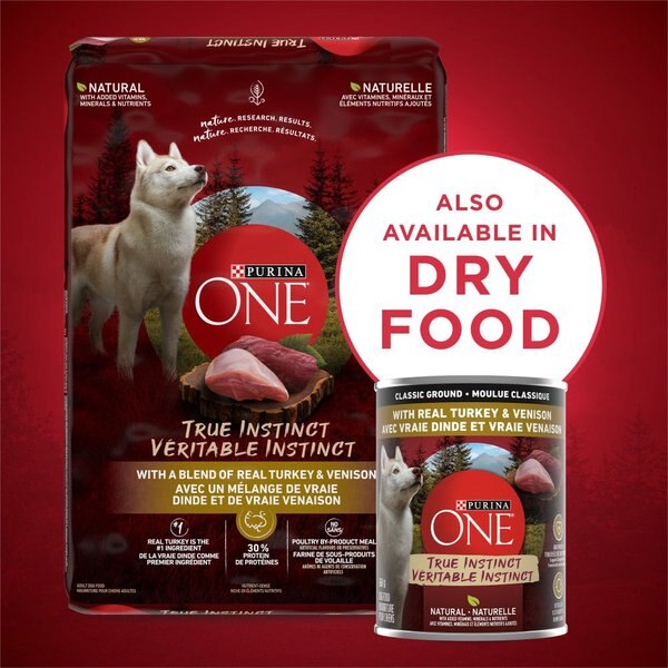 Show full view: Purina ONE True Instinct Tender Cuts in Gravy Turkey & Venison Wet Dog Food, 368-g can, case of 12 slide 7 of 11