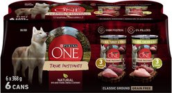 Purina ONE True Instinct Classic Ground Variety Pack Turkey, Venison, Chicken & Duck Wet Dog Food, 368-g can, case of 6