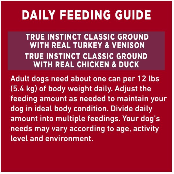 Show full view: Purina ONE True Instinct Classic Ground Variety Pack Turkey, Venison, Chicken & Duck Wet Dog Food, 368-g can, case of 6 slide 9 of 11