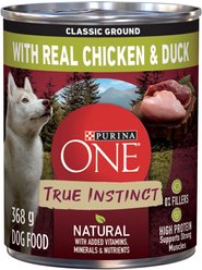 Purina ONE True Instinct Classic Ground Chicken & Duck Wet Dog Food, 368-g can, case of 12
