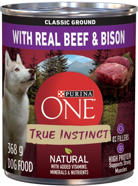 PURINA ONE True Instinct Classic Ground Beef Bison Wet Dog Food 368 g can case of 12 Chewy Canada