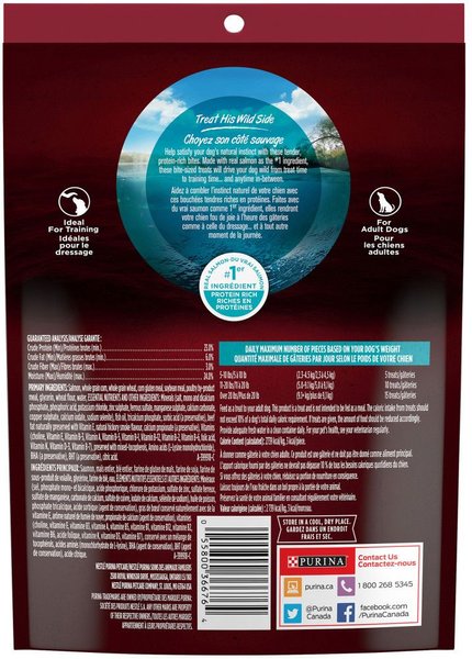 Show full view: Purina ONE True Instinct Bites Salmon Dog Treats, 566-g pouch slide 3 of 9