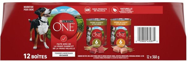 Show full view: Purina ONE SmartBlend Tender Cuts in Gravy Variety Pack Chicken & Lamb Wet Dog Food, 368-g can, case of 12 slide 3 of 9