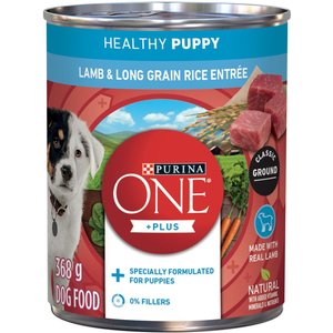 Purina ONE Plus+ Classic Ground Lamb & Long Grain Rice Entree Wet Dog Food, 368-g can, case of 12