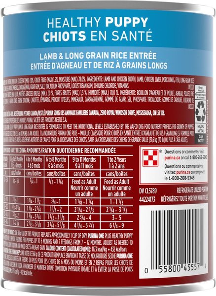 Show full view: Purina ONE Plus+ Classic Ground Lamb & Long Grain Rice Entree Wet Dog Food, 368-g can, case of 12 slide 3 of 11