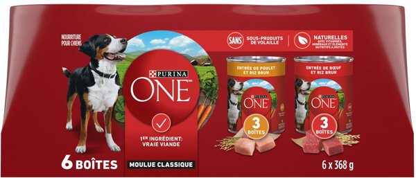 Show full view: Purina ONE Classic Ground Variety Pack Chicken & Beef Wet Dog Food, 368-g, case of 6 slide 3 of 9