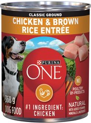 Purina ONE Classic Ground Chicken & Brown Rice Entree Wet Dog Food, 368-g can, case of 12