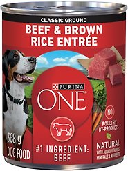 Purina ONE Classic Ground Beef & Brown Rice Entree Wet Dog Food, 368-g can, case of 12