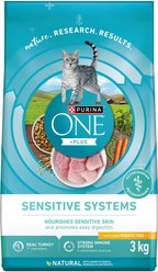 Purina ONE +Plus Sensitive Systems Turkey Dry Cat Food, 3-kg bag