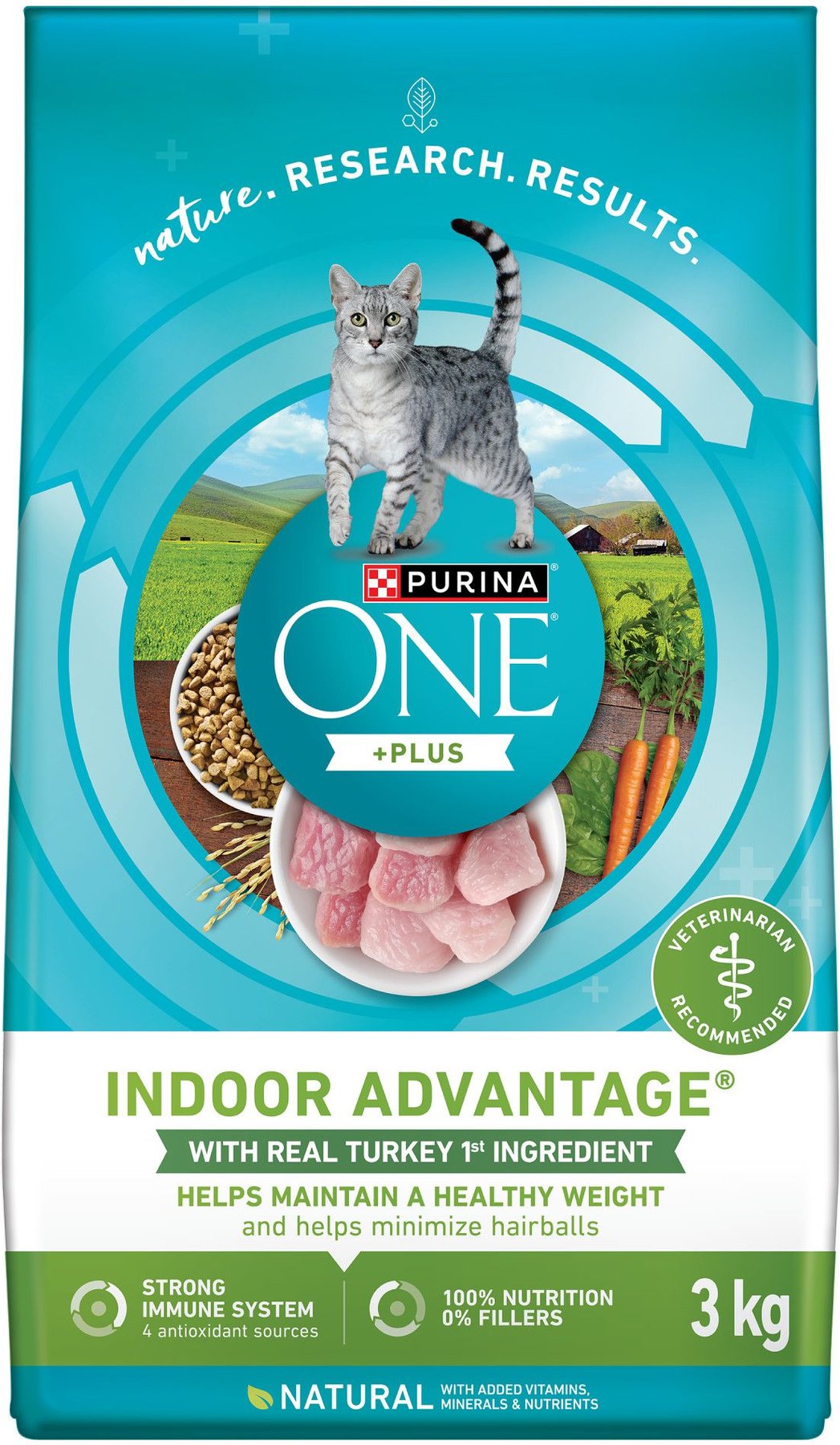 PURINA ONE +Plus Indoor Advantage Turkey Dry Cat Food, 3-kg bag