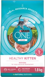 Purina ONE +Plus Healthy Kitten Chicken Dry Cat Food, 1.8-kg bag