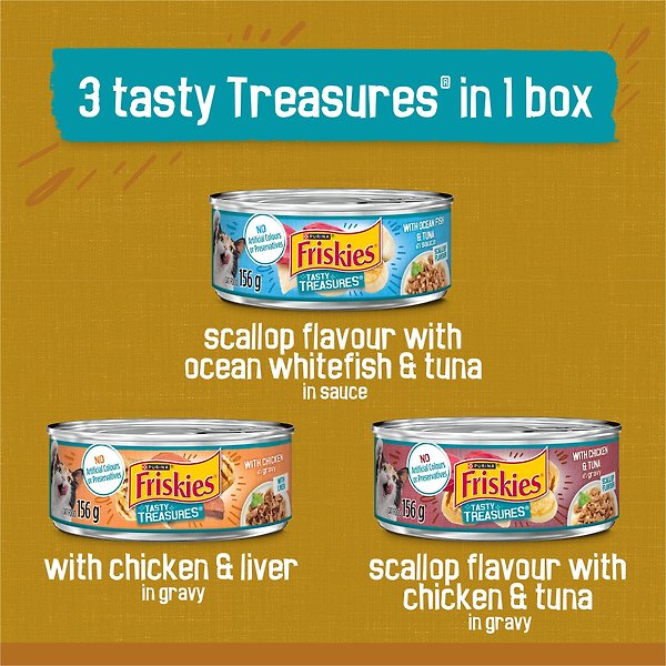 Show full view: Friskies Tasty Treasures Variety Pack Wet Cat Food, 156-g can, case of 24 slide 6 of 9