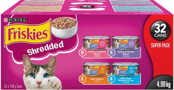 FRISKIES Shredded Variety Pack Wet Cat Food 156 g can case of 32