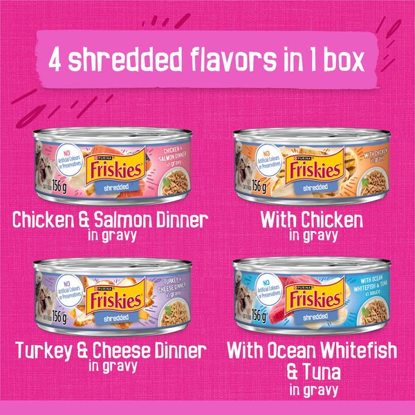 Show full view: Friskies Shredded Variety Pack Wet Cat Food, 156-g can, case of 32 slide 8 of 10