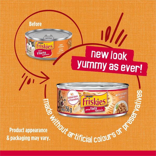 Show full view: Friskies Prime Filets with Chicken in Gravy Wet Cat Food, 156-g can, case of 24 slide 3 of 12