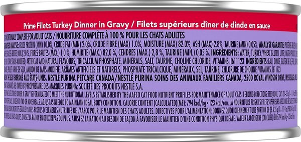 Show full view: Friskies Prime Filets Turkey Dinner in Gravy Wet Cat Food, 156-g can, case of 24 slide 4 of 12