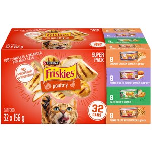 Friskies Poultry Variety Pack Wet Cat Food, 156-g can, case of 32