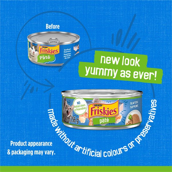 Show full view: Friskies Pate Seafood Supreme Wet Cat Food, 156-g can, case of 24 slide 3 of 9
