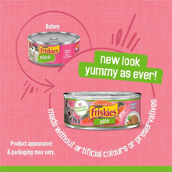 Show full view: Friskies Pate Salmon Dinner Wet Cat Food, 156-g can, case of 24 slide 3 of 10