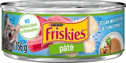 Friskies Pate Ocean Whitefish & Tuna Dinner Wet Cat Food, 156-g can, case of 24