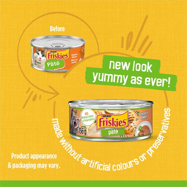 Show full view: Friskies Pate Chicken Dinner Wet Cat Food, 156-g can, case of 24 slide 3 of 10