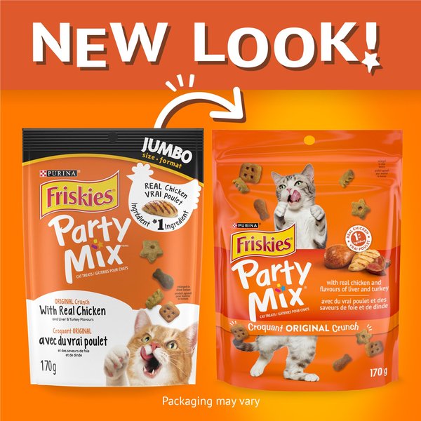 Show full view: Friskies Party Mix Original Crunch with Real Chicken Cat Treats, 170-g pouch slide 7 of 11