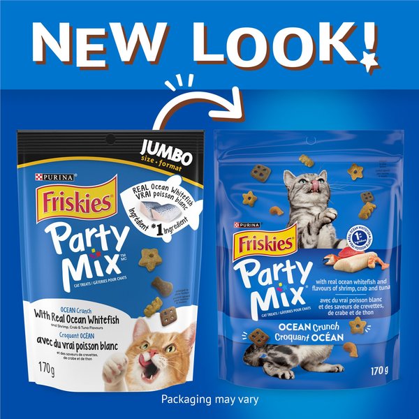 Show full view: Friskies Party Mix Ocean Crunch with Real Ocean Whitefish Cat Treats, 170-g pouch slide 7 of 10