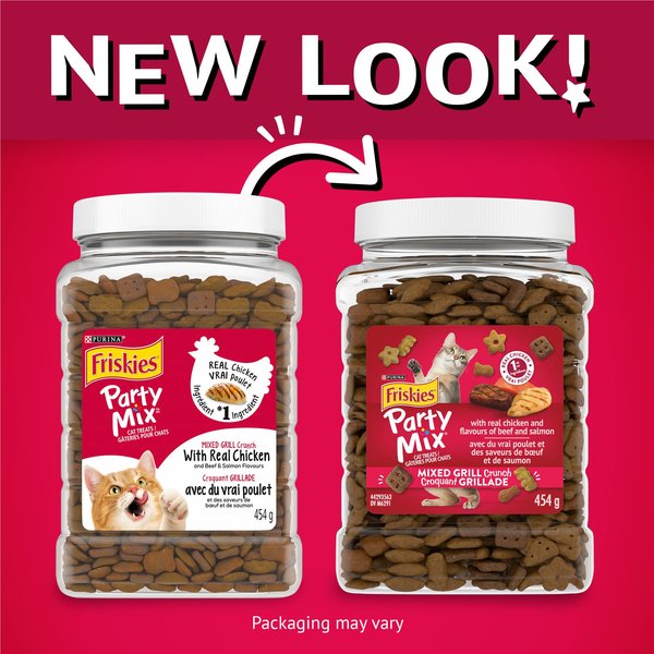 Show full view: Friskies Party Mix Mixed Grill Crunch with Real Chicken Cat Treats, 454-g pouch slide 7 of 11