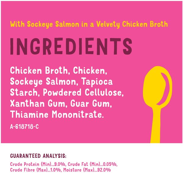Show full view: Friskies Lil’ Soups with Sockeye Salmon in a Velvety Chicken Broth Cat Food Complement, 34-g tray, case of 8 slide 9 of 11