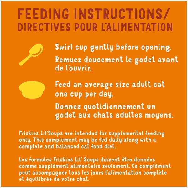 Show full view: Friskies Lil’ Soups with Chicken & Butternut Squash in a Velvety Broth Cat Food Complement, 34-g tray, case of 8 slide 7 of 8