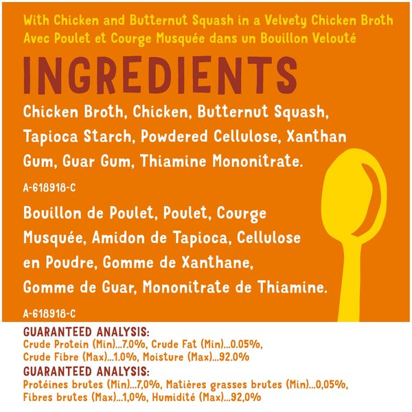 Show full view: Friskies Lil’ Soups with Chicken & Butternut Squash in a Velvety Broth Cat Food Complement, 34-g tray, case of 8 slide 8 of 8