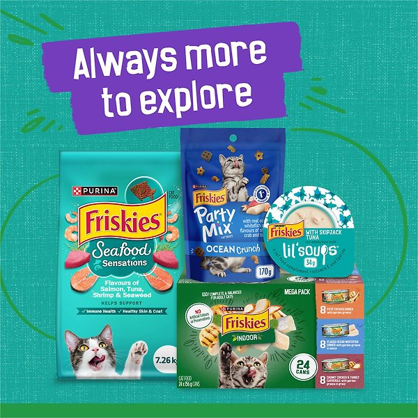 Show full view: Friskies Indoor Saucy Seafood Bake with Garden Greens in Sauce Wet Cat Food, 156-g can, case of 24 slide 8 of 11