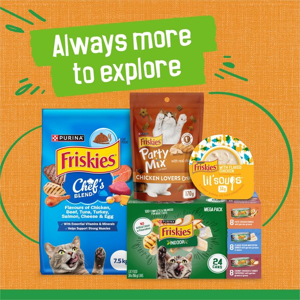 Show full view: Friskies Indoor Paté Chicken Dinner with Garden Greens Wet Cat Food, 156-g can, case of 24 slide 8 of 11