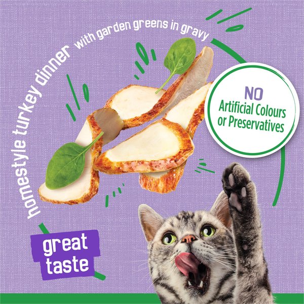 Show full view: Friskies Indoor Homestyle Turkey Dinner with Garden Greens in Gravy Wet Cat Food, 156-g can, case of 24 slide 5 of 11