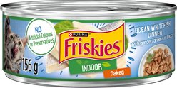 Friskies Indoor Flaked Ocean Whitefish Dinner with Garden Greens in Sauce Wet Cat Food, 156-g can, case of 24