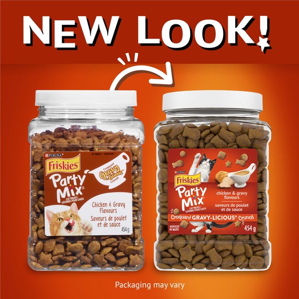 Show full view: Friskies Party Mix Gravy-licious Crunch Chicken & Gravy Flavours Cat Treats, 454-g pouch slide 7 of 11