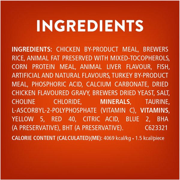 Show full view: Friskies Party Mix Gravy-licious Crunch Chicken & Gravy Flavours Cat Treats, 454-g pouch slide 9 of 11