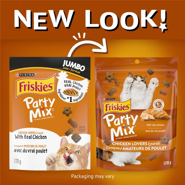 Show full view: Friskies Party Mix Chicken Lovers Crunch with Real Chicken Cat Treats, 170-g pouch slide 7 of 10
