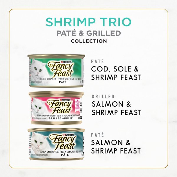Show full view: Fancy Feast Shrimp Trio Variety Pack Wet Cat Food, 85-g can, case of 12 slide 5 of 9