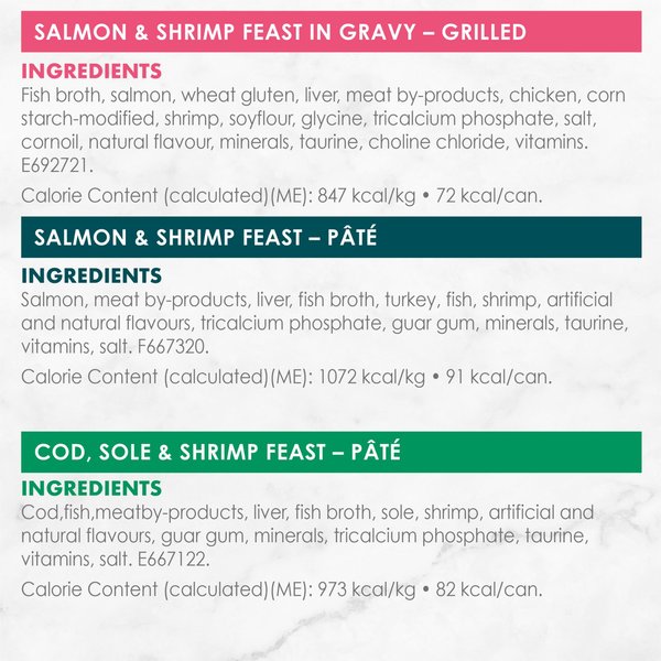 Show full view: Fancy Feast Shrimp Trio Variety Pack Wet Cat Food, 85-g can, case of 12 slide 7 of 9