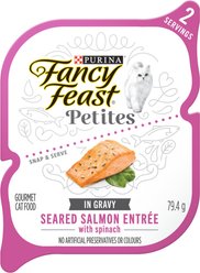 Fancy Feast Petites Seared Salmon Entree with Spinach in Gravy Wet Cat Food, 79.4-g tray, case of 12