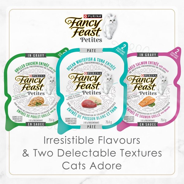 Show full view: Fancy Feast Petites Seared Salmon Entree with Spinach in Gravy Wet Cat Food, 79.4-g tray, case of 12 slide 6 of 11