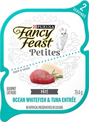 Fancy Feast Petites Pate Ocean Whitefish & Tuna Entree Wet Cat Food, 79.4-g tray, case of 12