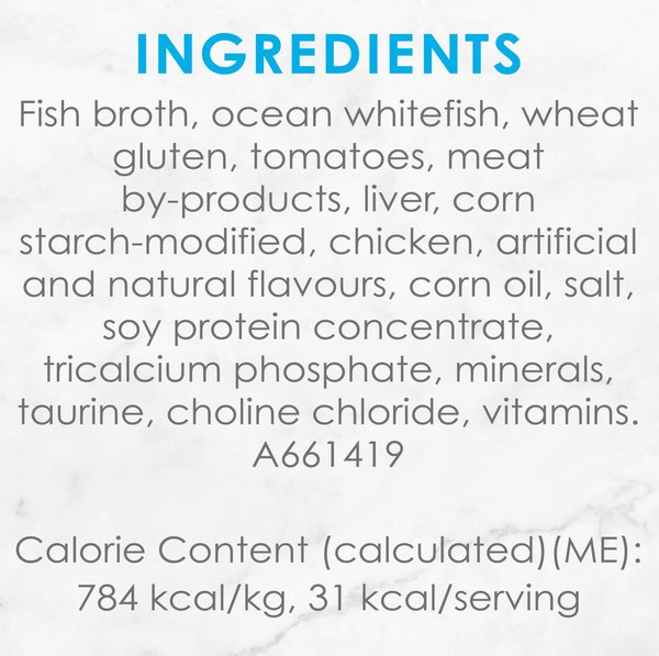 Show full view: Fancy Feast Petites Ocean Whitefish Entree with Tomato in Gravy Wet Cat Food, 79.4-g tray, case of 12 slide 7 of 11