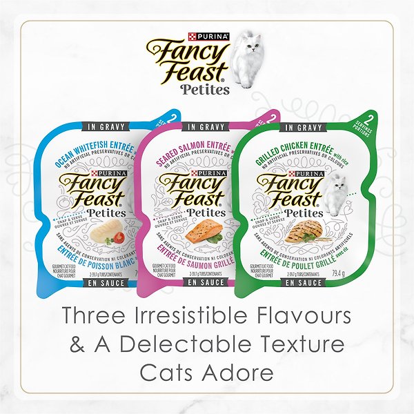 Show full view: Fancy Feast Petites in Gravy Collection Variety Pack Wet Cat Food, 79.4-g tray, case of 24 slide 6 of 10
