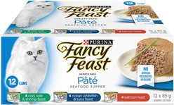 Fancy Feast Pate Seafood Supper Wet Cat Food Variety Pack, 85-g can, case of 12